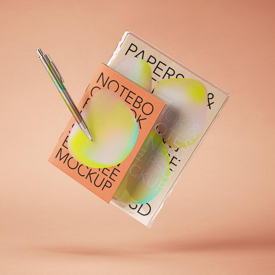 画册笔记本样机效果封面智能贴图