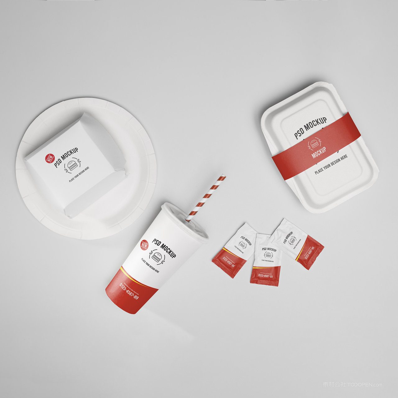 汉堡饮料番茄酱食品包装盒贴图样机