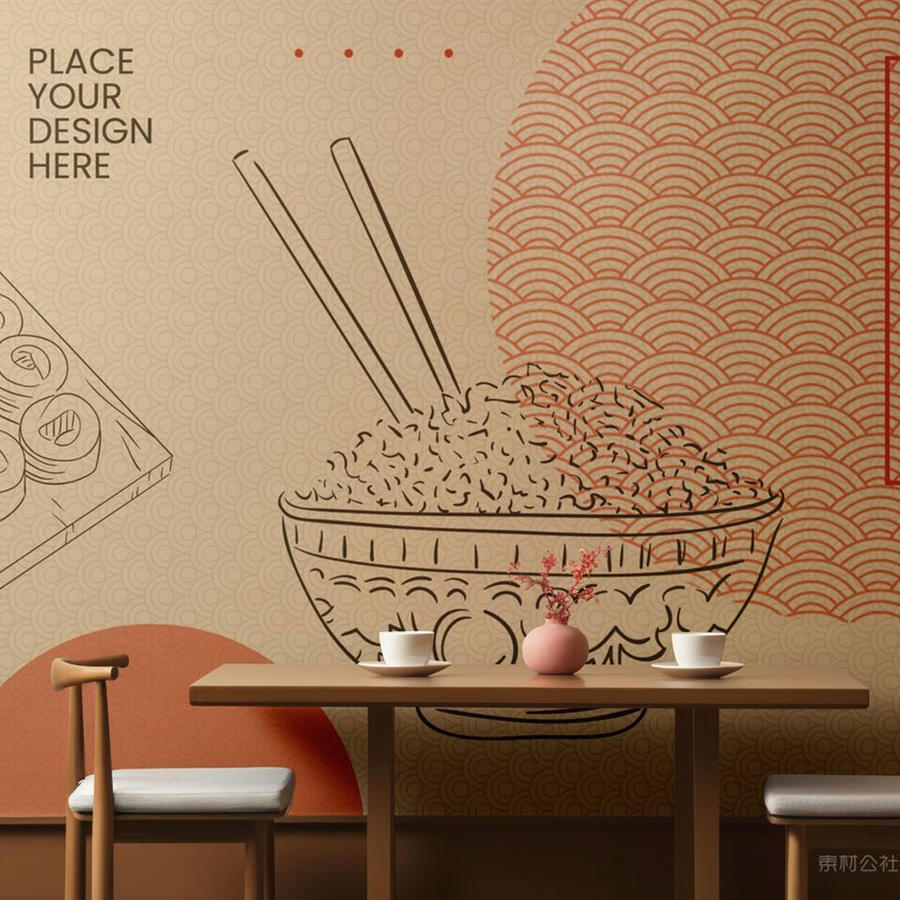 中式民宿餐饮店铺装修品牌vi墙面样机