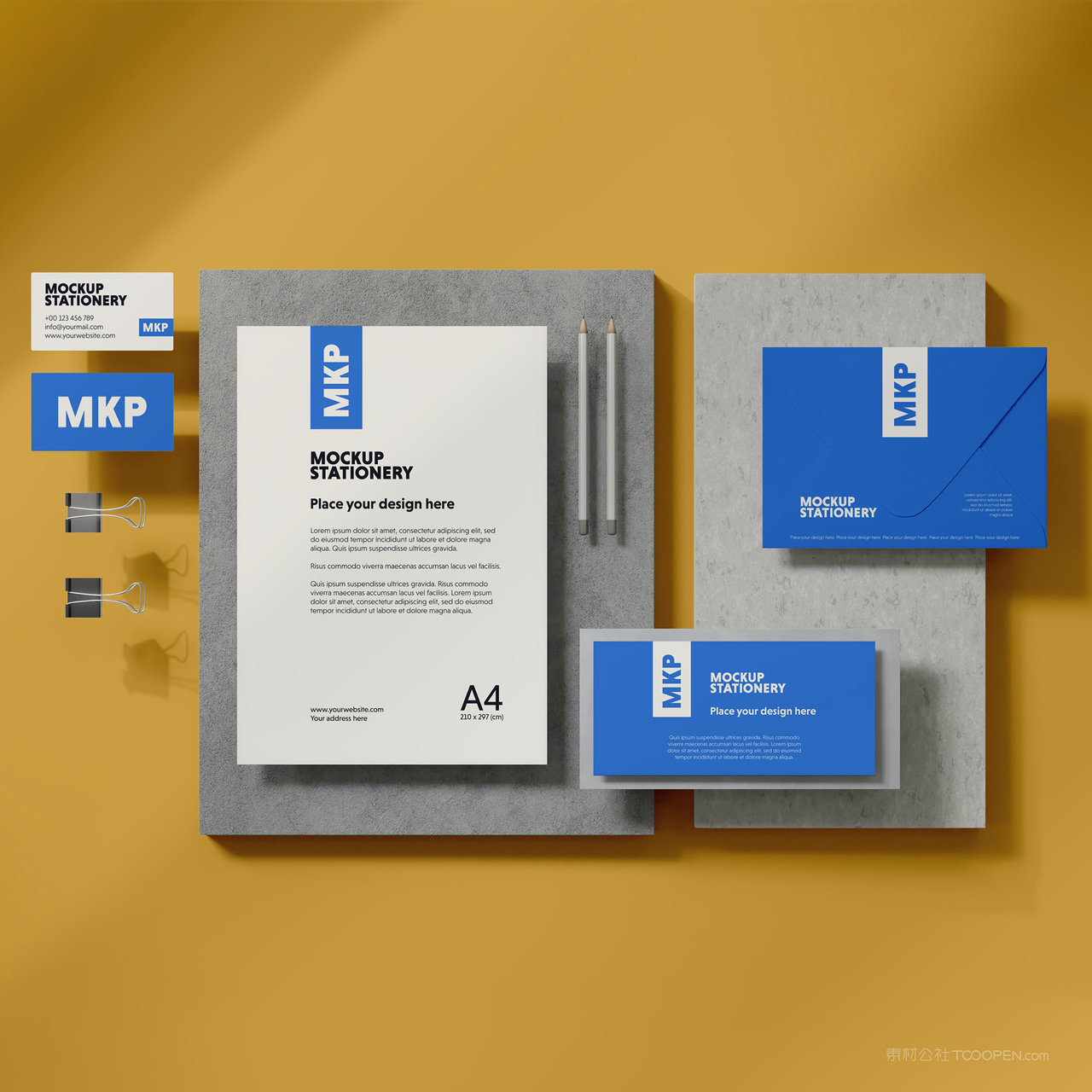 简约办公用品vi名片文档信封贴图样机