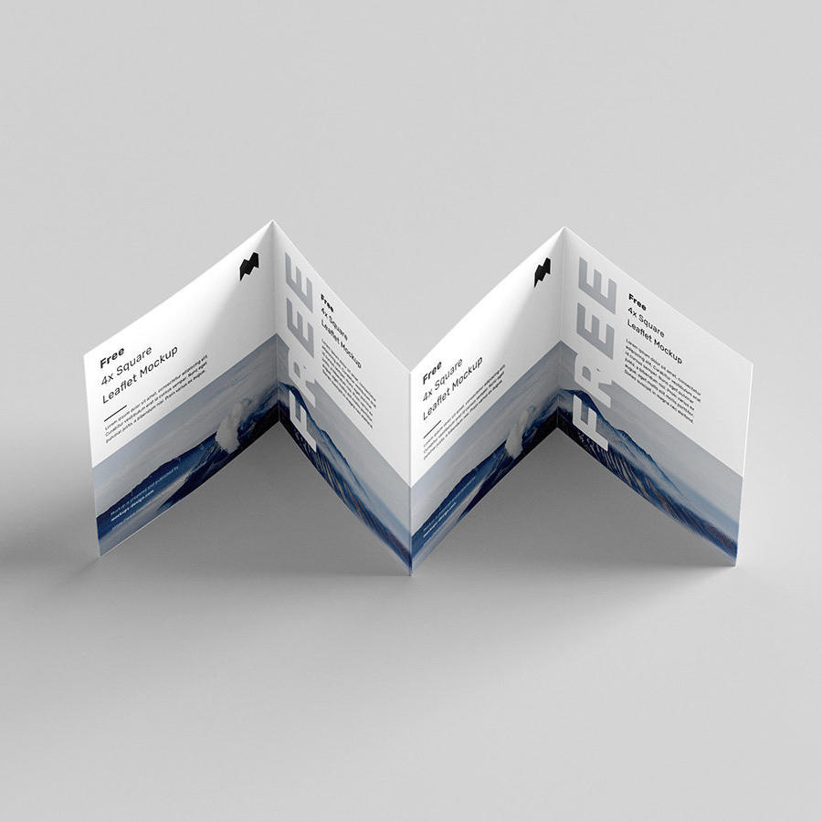 简约高档方形折页4折页样机贴图素材一