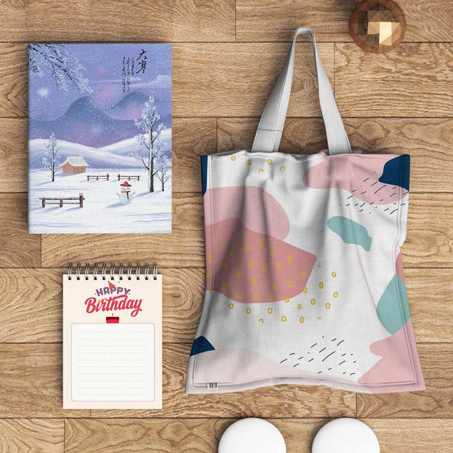 手提袋布袋摆放办公文具企业vi样机