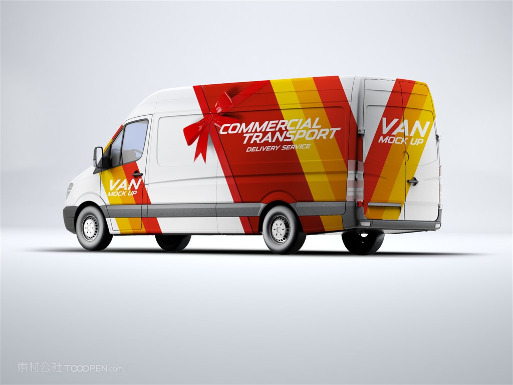 公共汽车大巴车厢式货车面包车贴图样机设计模板效果VI素材PSD分层