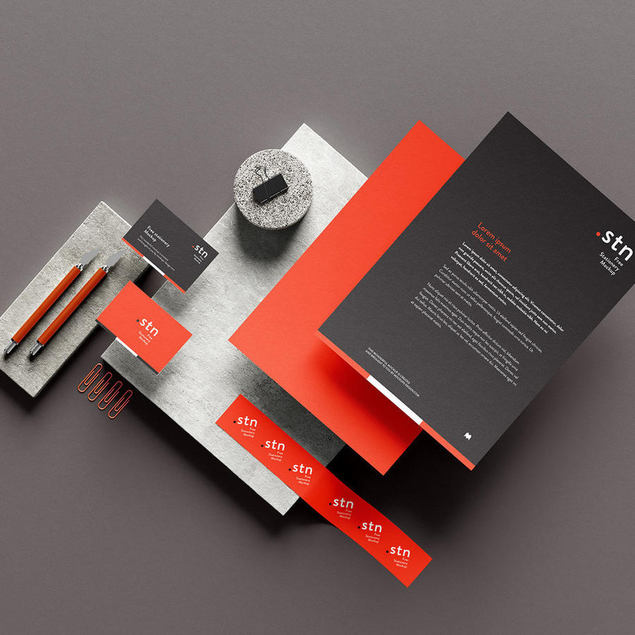 高端红色名片单页VI场景样机素材