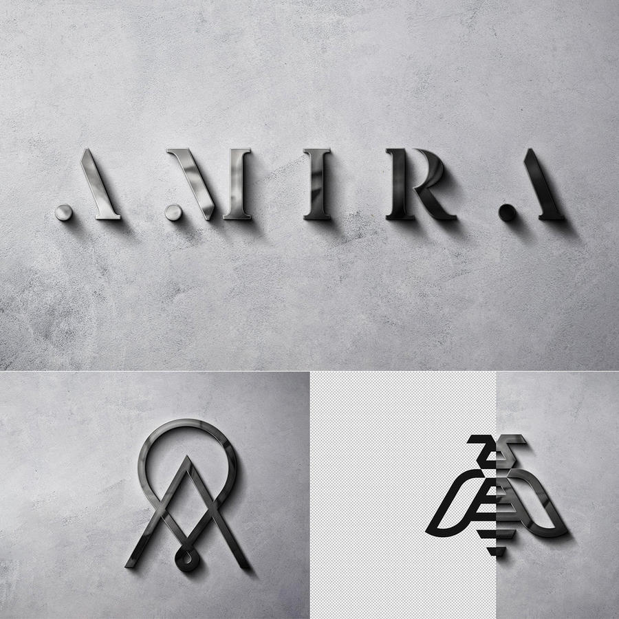 灰色墙面背景上的立体logo样机金属钢标牌模型