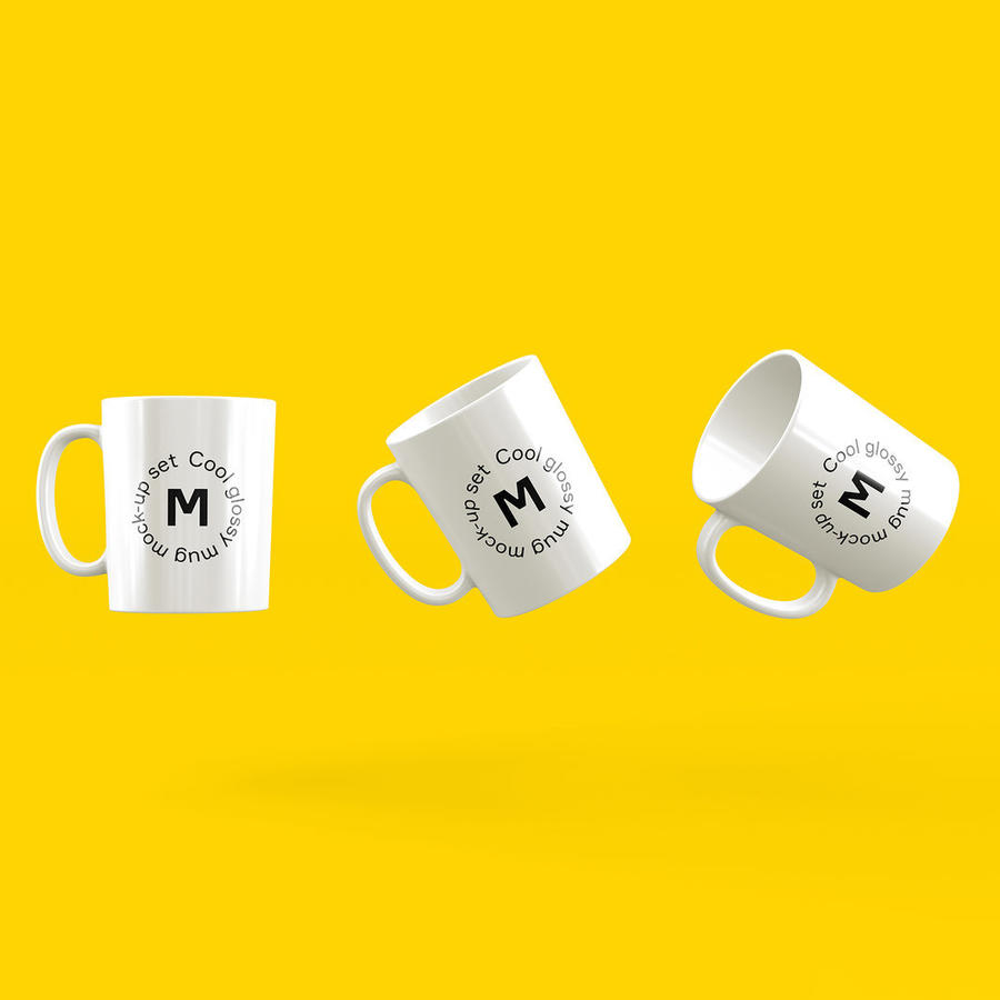三个不同角度的水杯杯子马克杯logo样机