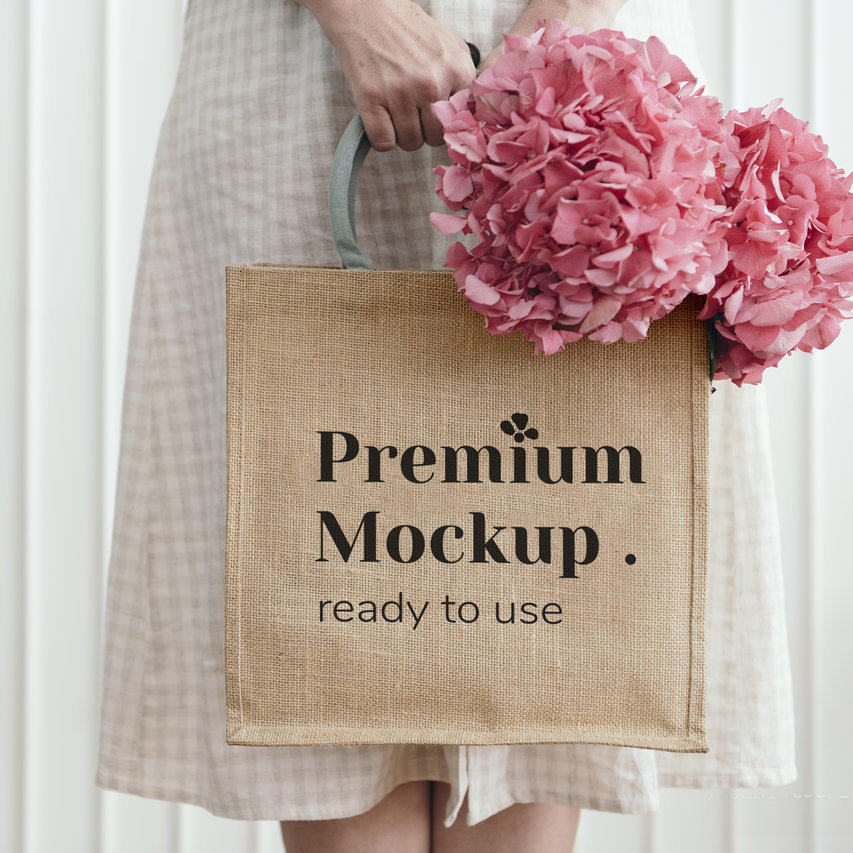 麻布袋环保袋手提袋贴图样机素材