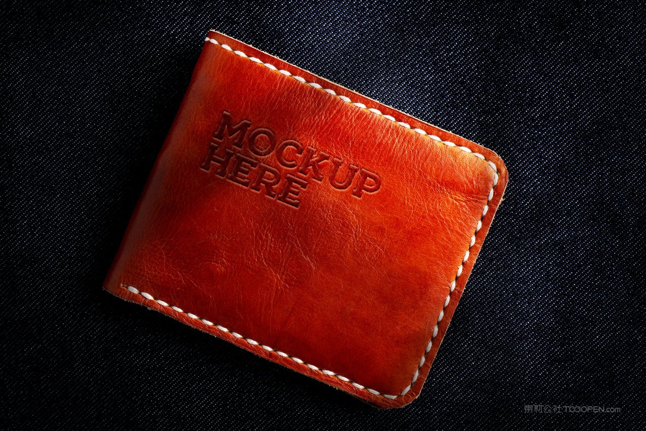 钱包纹理标志样机