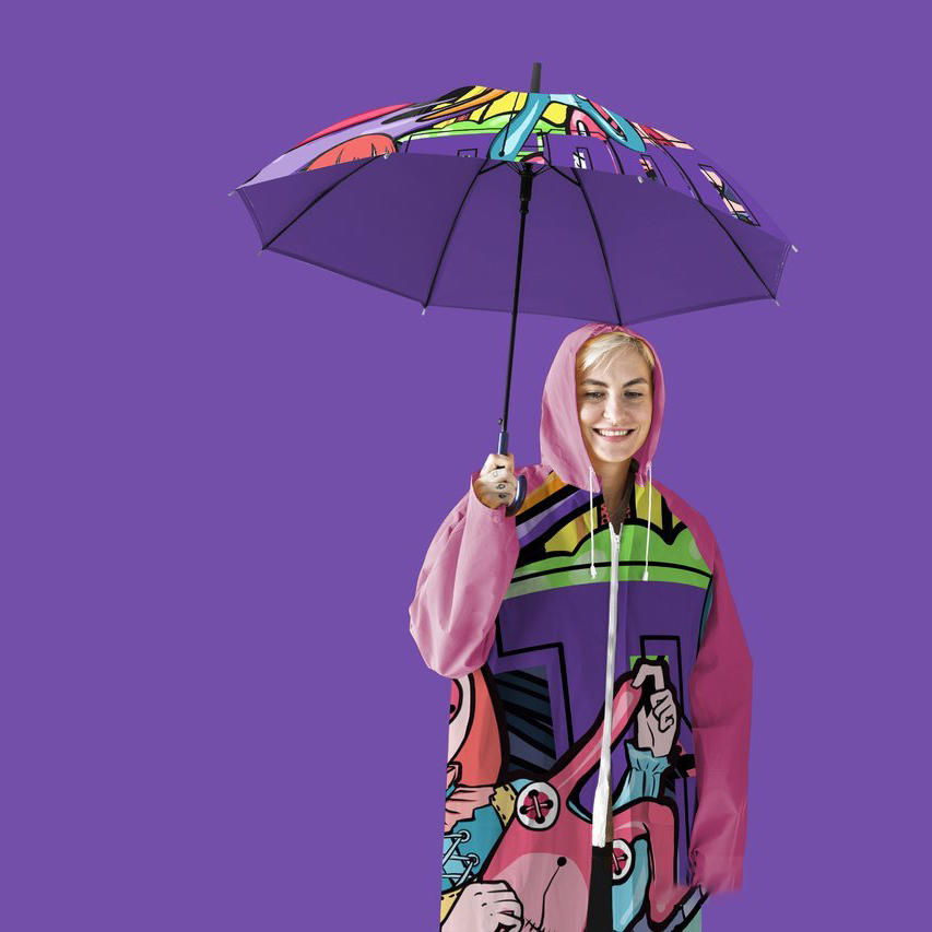 雨衣紫色雨伞潮流插画高端文旅品牌样机 (47)