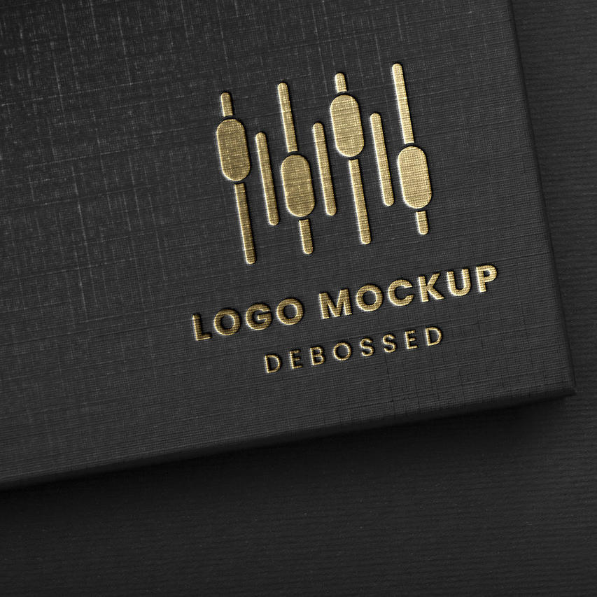 黑色纸张上的烫金logo样机 烫金标志