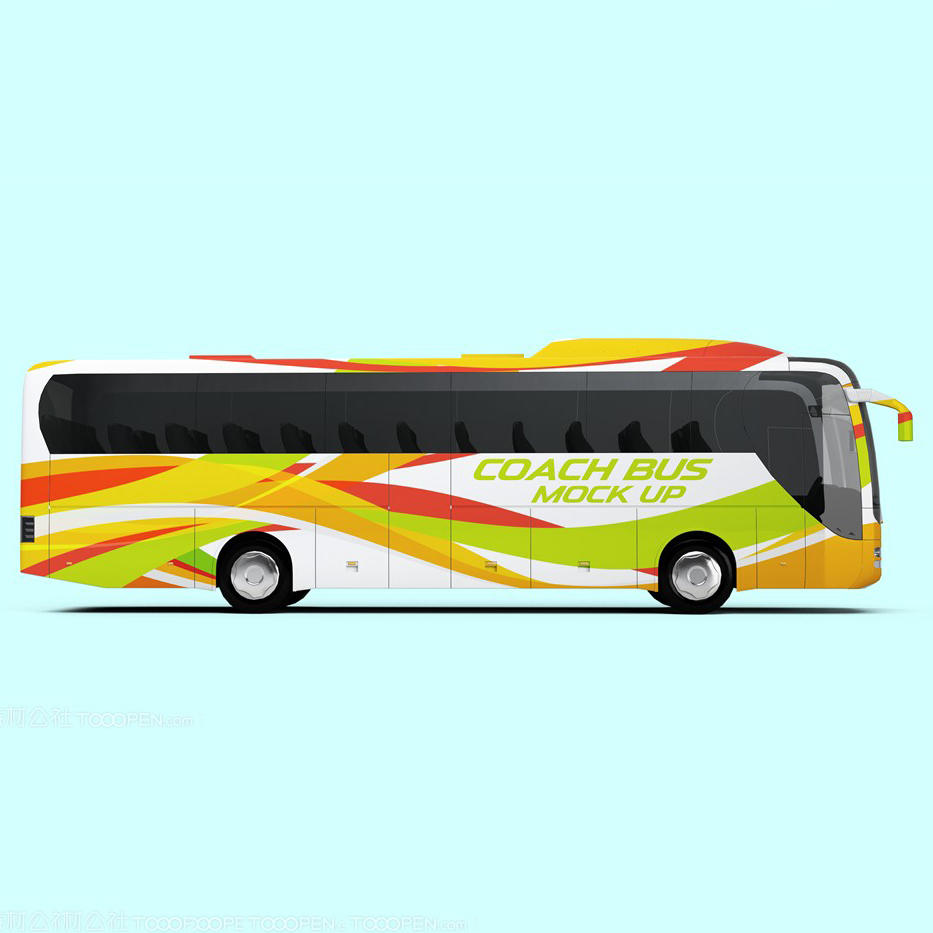 公共汽车大巴车厢式货车面包车贴图样机设计模板效果VI素材PSD分层