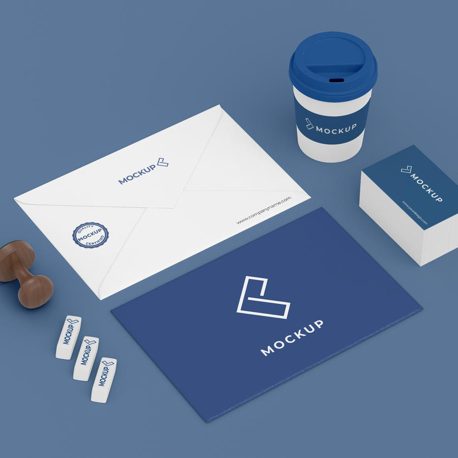 蓝色商务VI模板印章信封名片