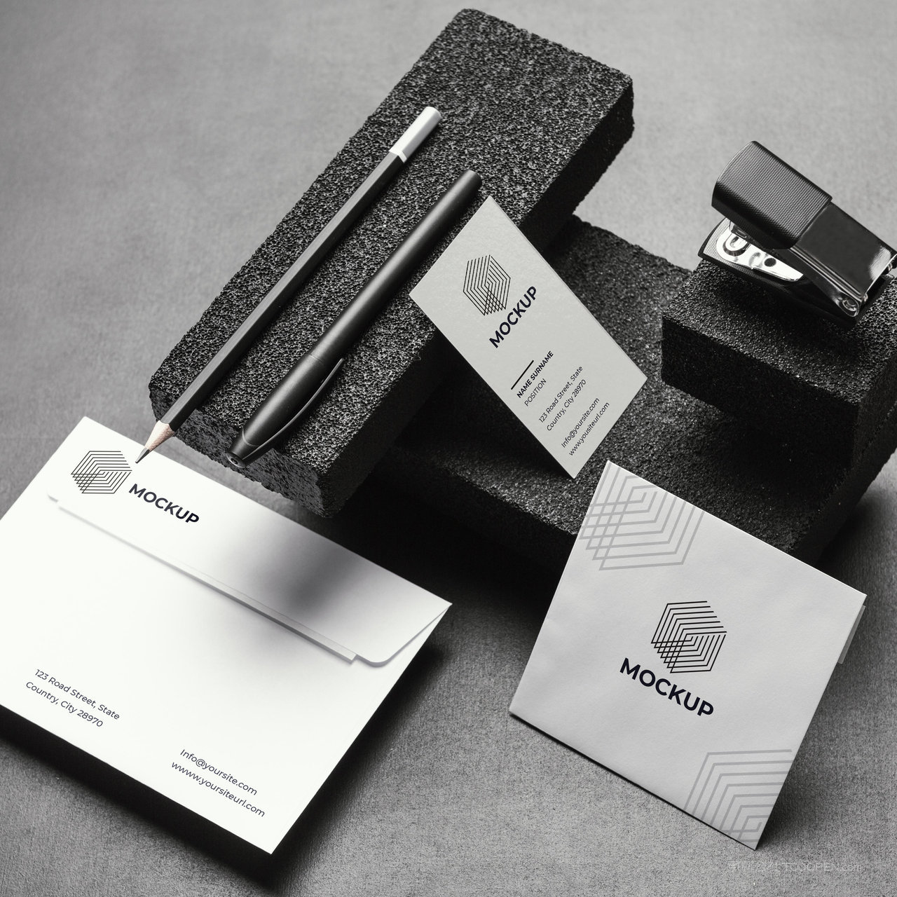 石块名片信封贴图样机