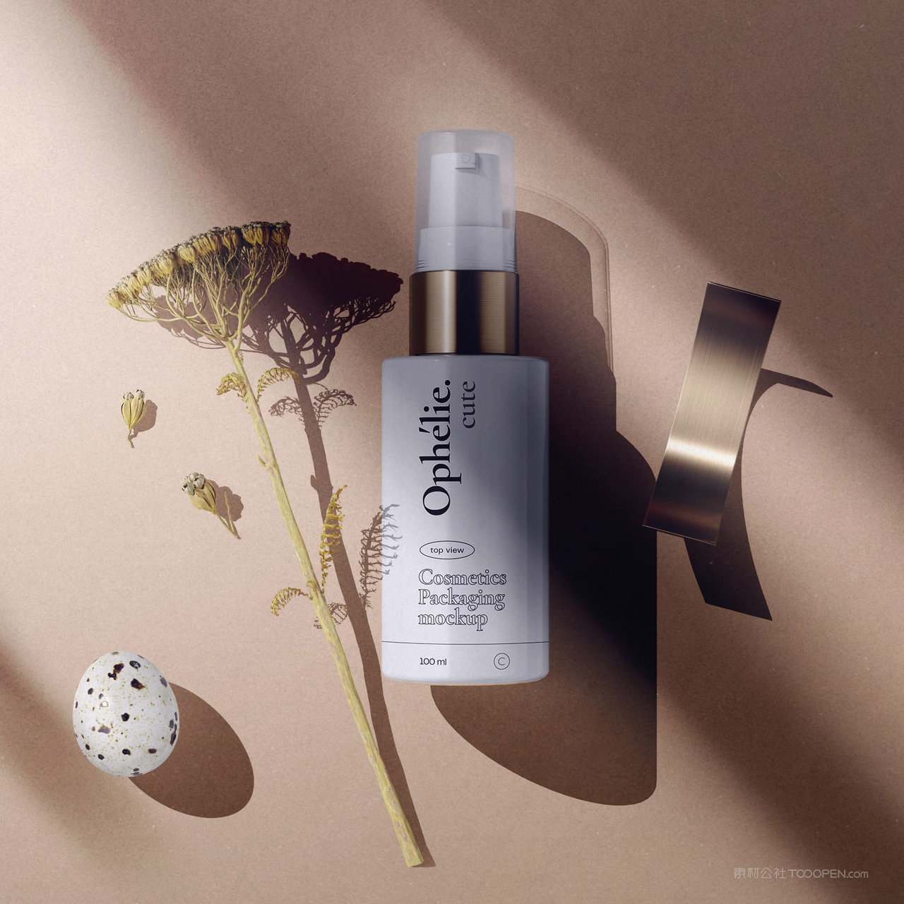 现代极简轻奢化妆品vi俯视图水乳液包装贴图样机