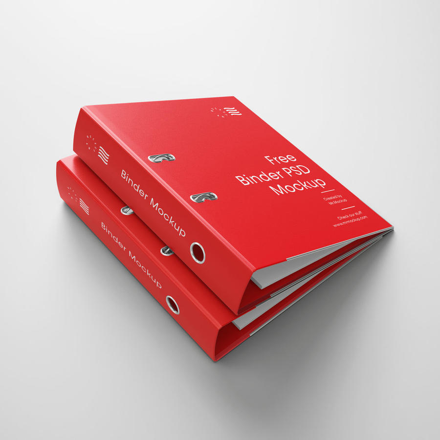 两套红色简约大气的活页文件夹封面贴图样机