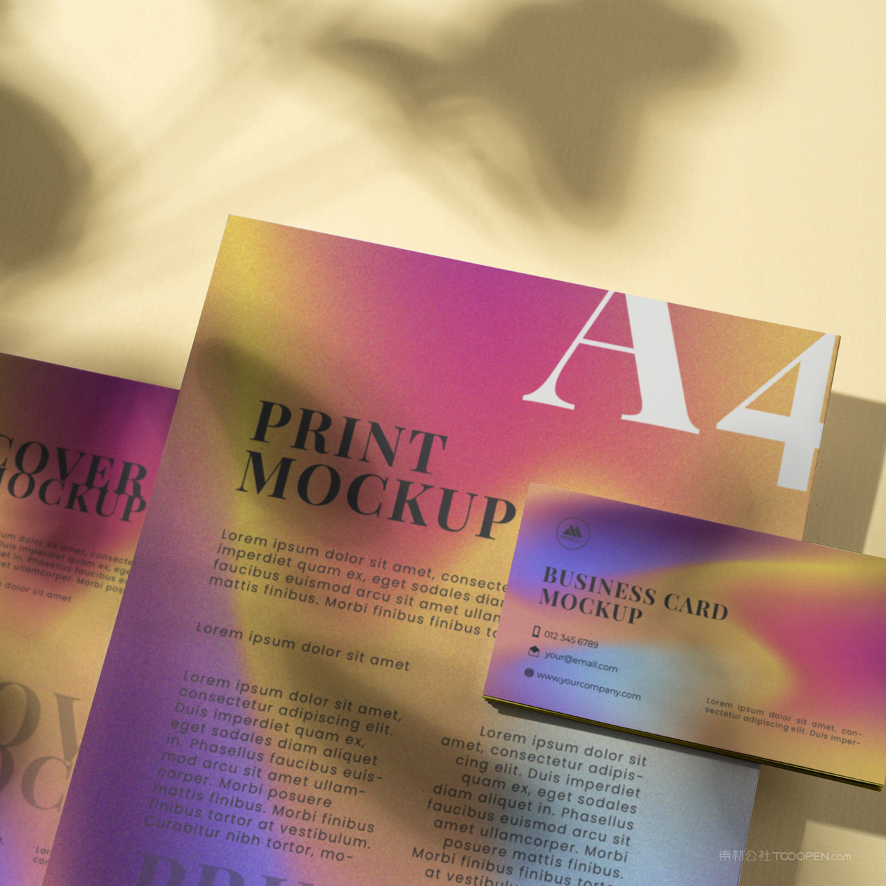 绚丽多彩的时尚vi文档信封名片贴图样机