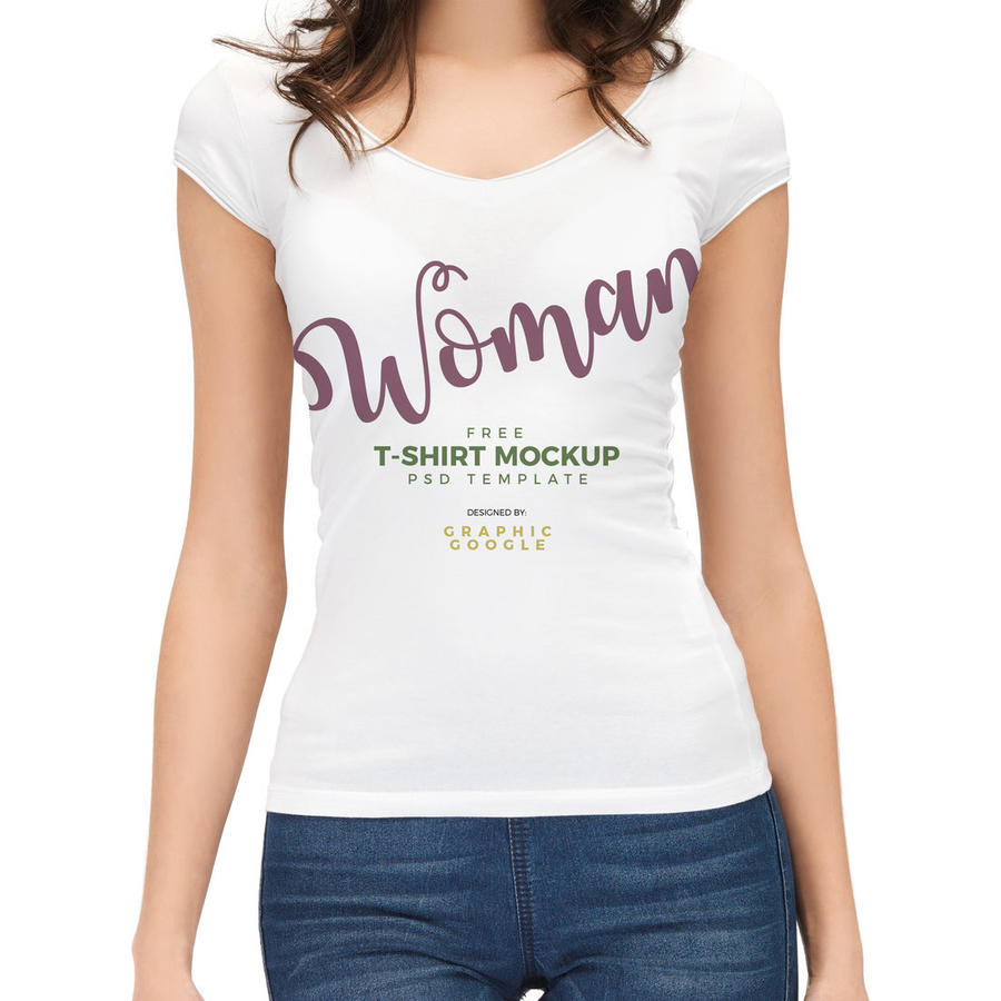 f美女穿T恤样机