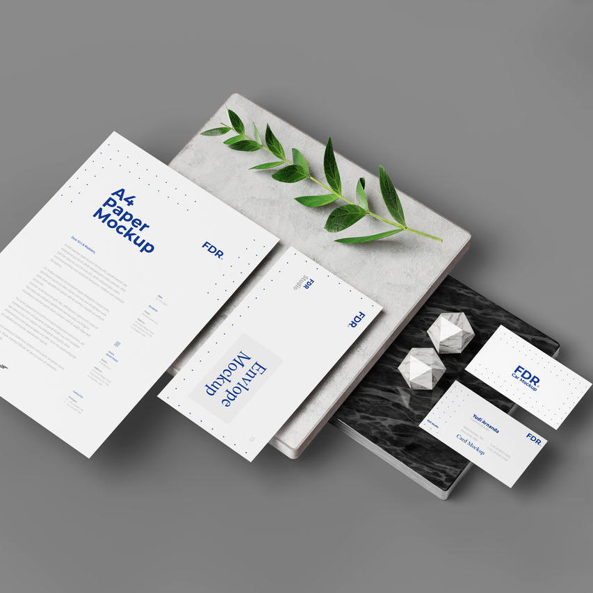 简约干净的的名片A4纸VI样机模板