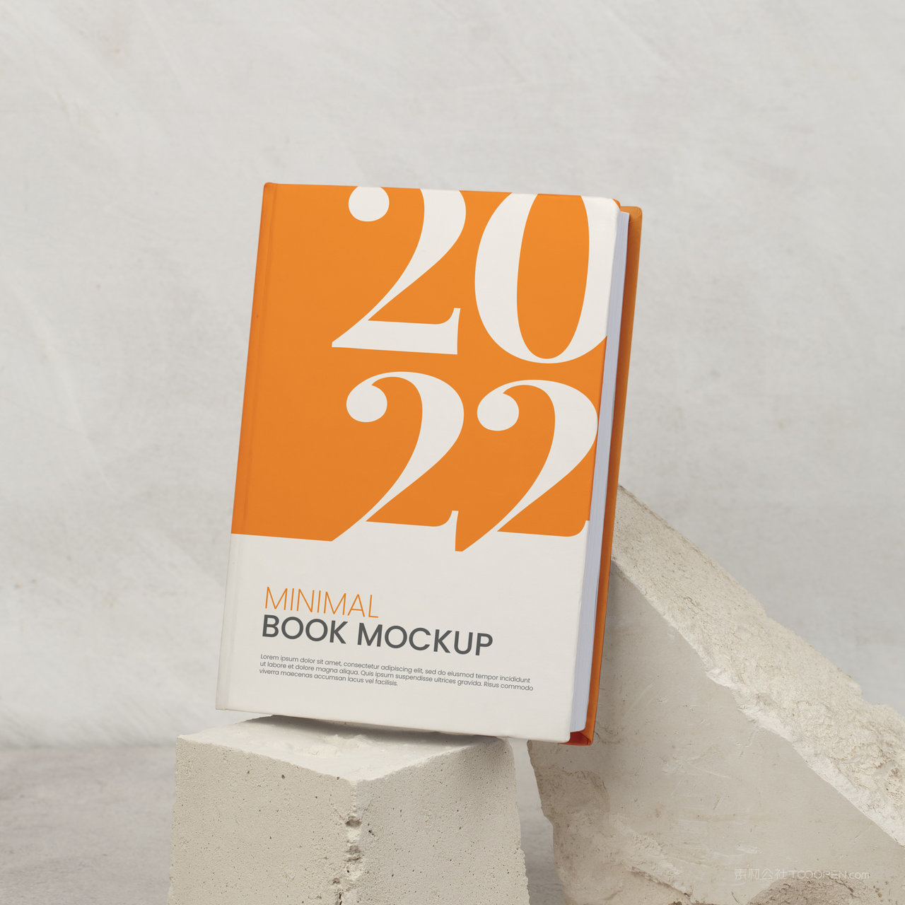 石头上的精装书籍画册封面贴图样机