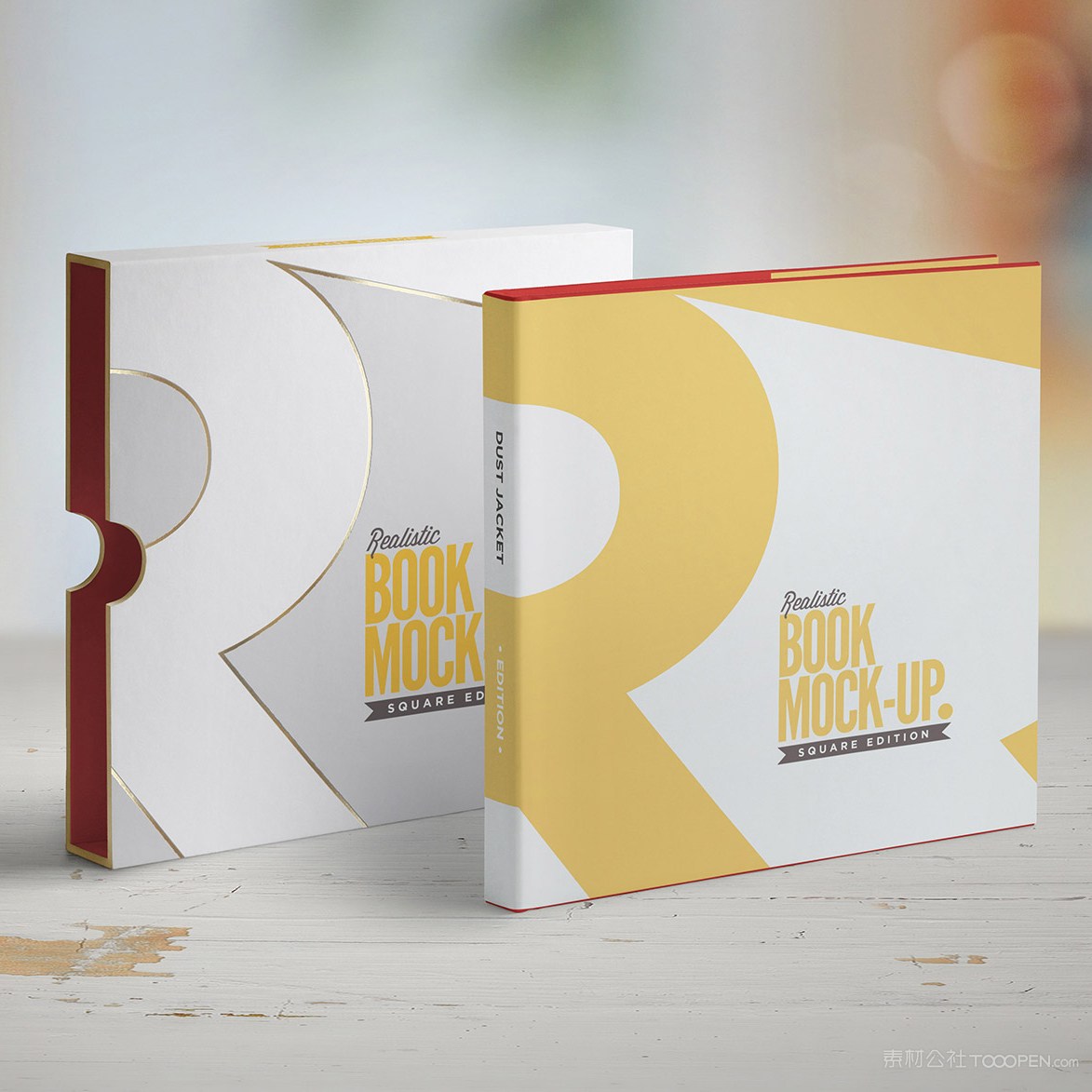 木板上的正方形书本画册装帧设计样机
