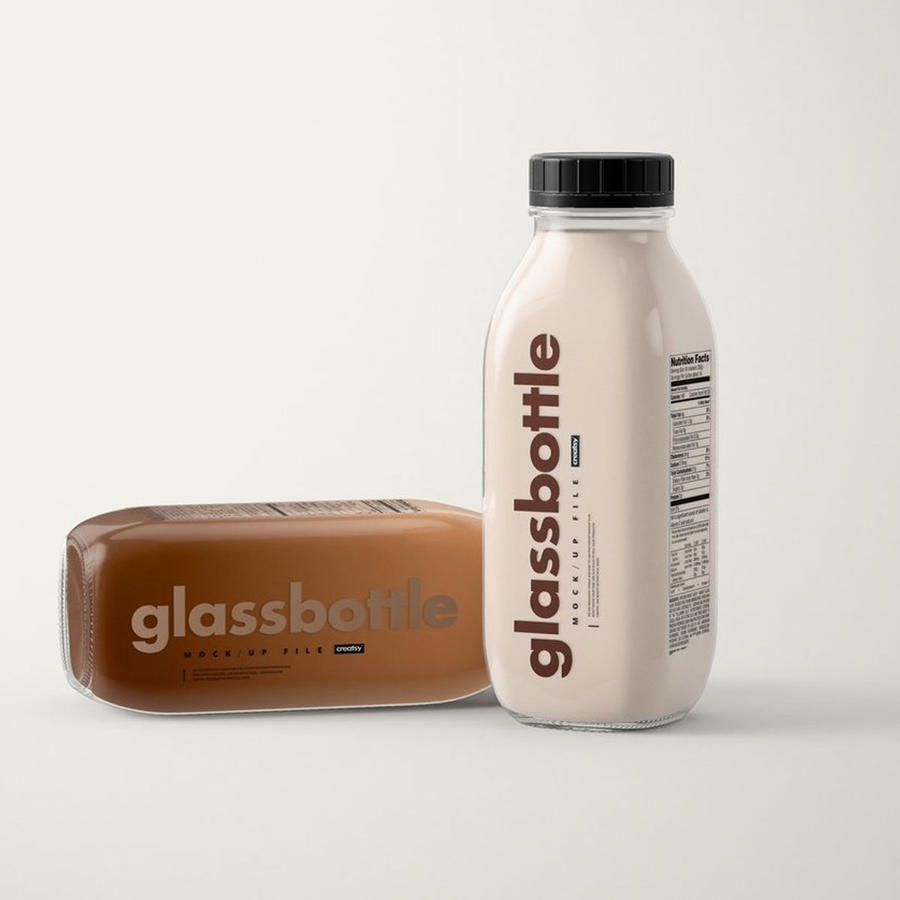 奶茶饮料果汁玻璃瓶样机