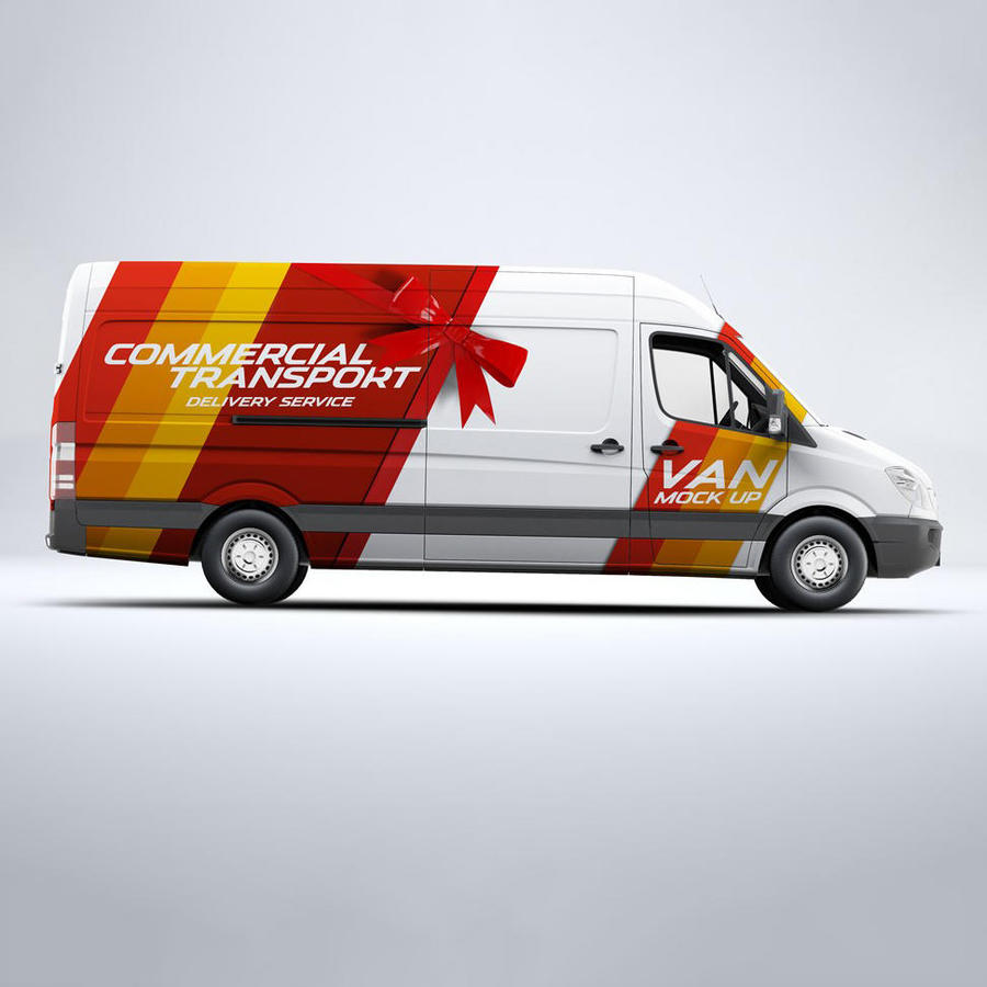 公共汽车大巴车厢式货车面包车贴图样机设计模板效果VI素材PSD分层y08