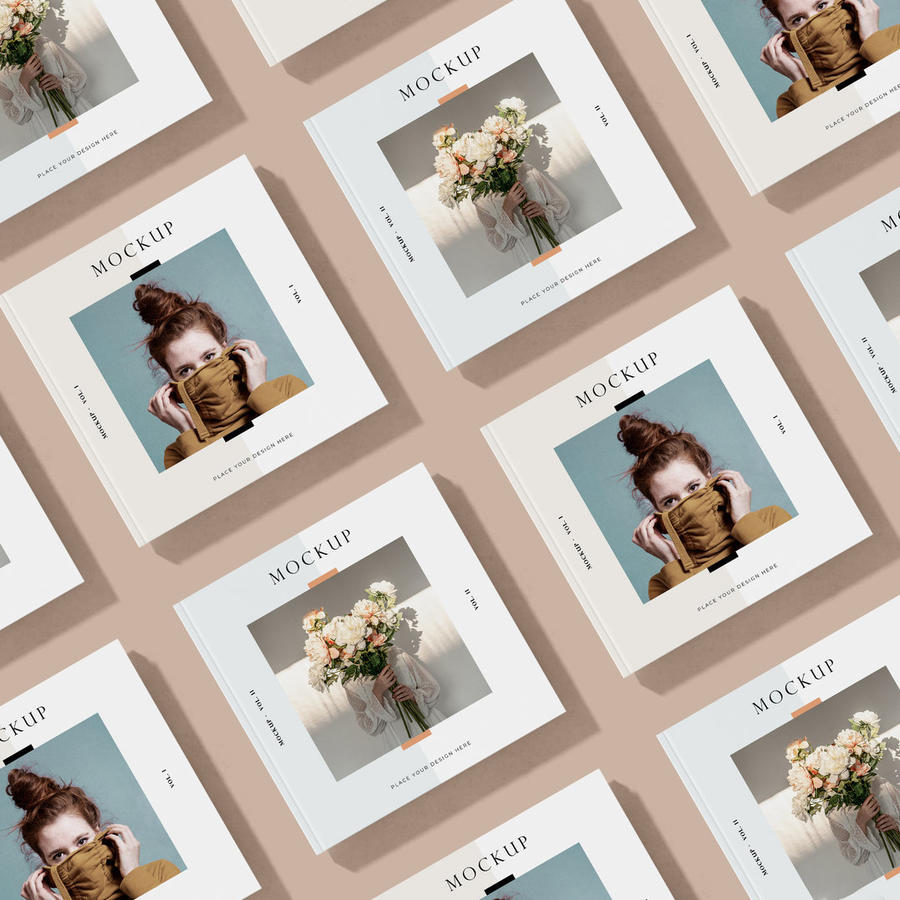 整齐排列的画册封面样机