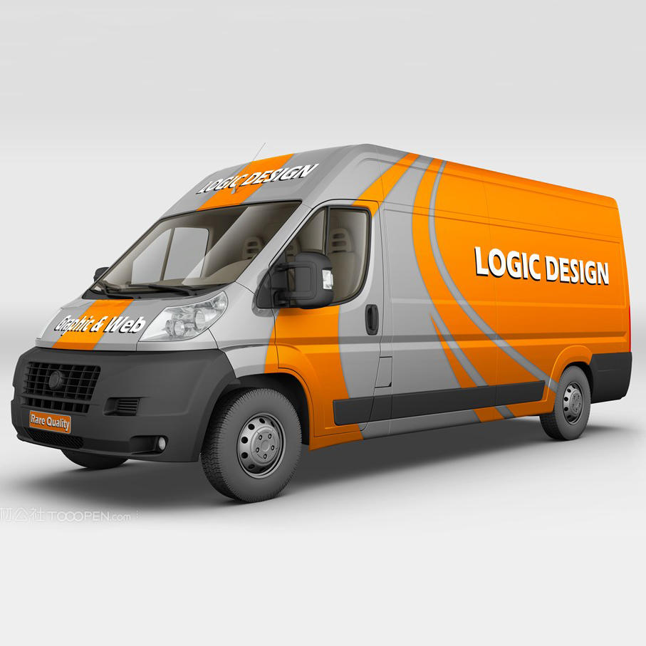 公共汽车大巴车厢式货车面包车贴图样机设计模板效果VI素材PSD分层y08