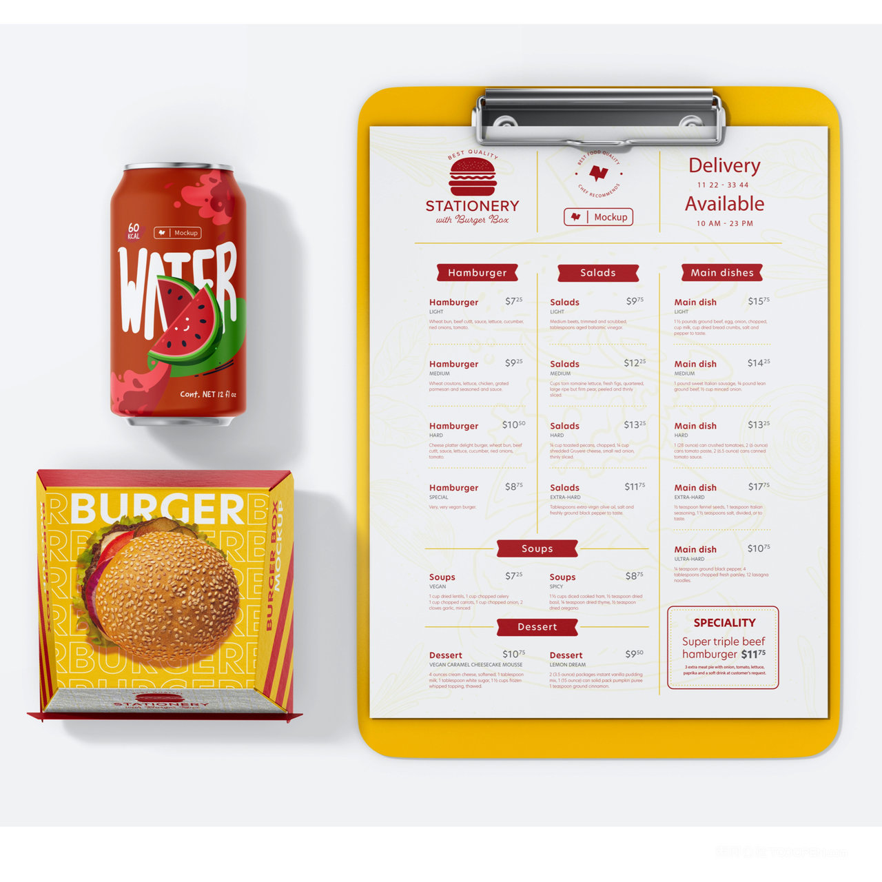 菜单汉堡饮料贴图样机