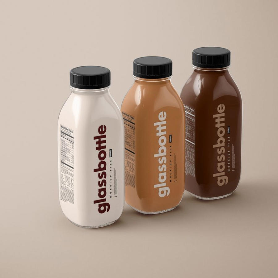 奶茶饮料果汁玻璃瓶样机