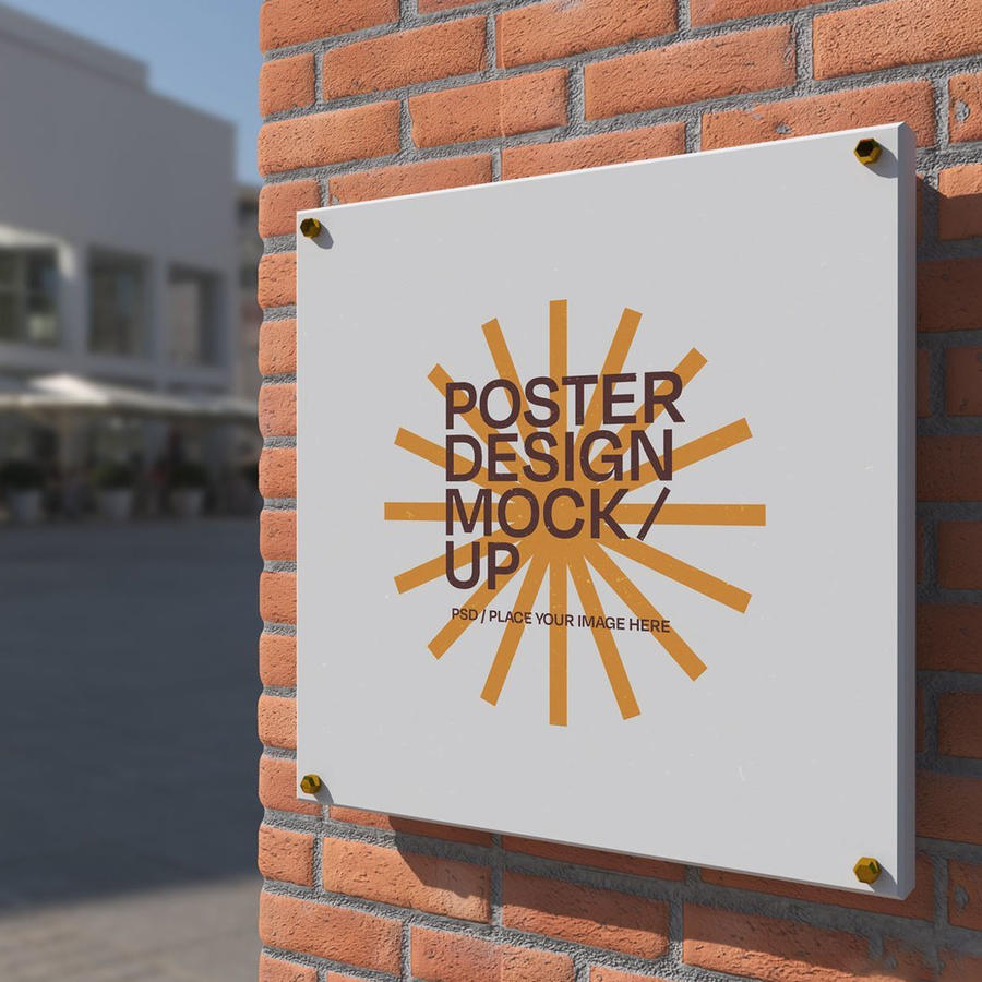 砖墙上的方形海报样机