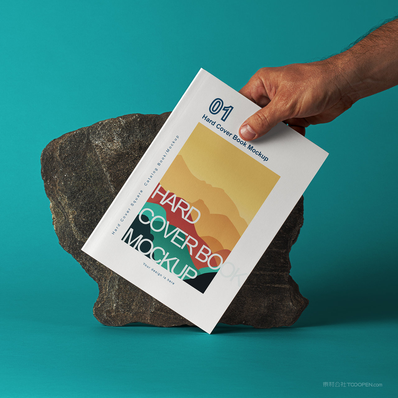 石头手拿书籍画册贴图样机