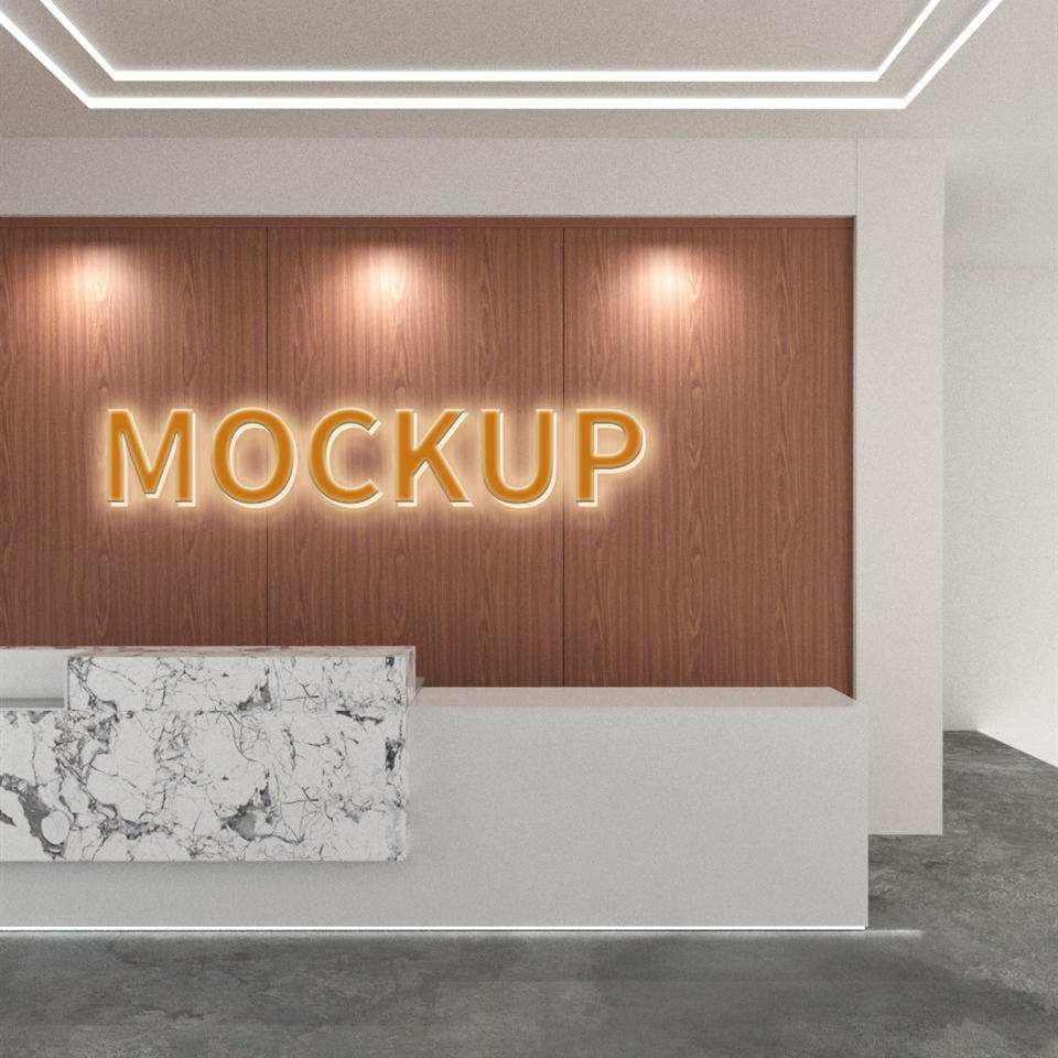 办公室前台发光logo样机