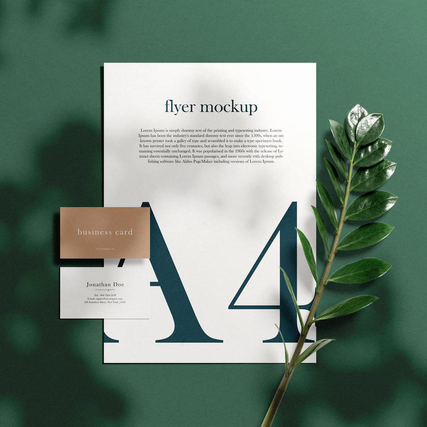 高档A4单页和名片贴图样机