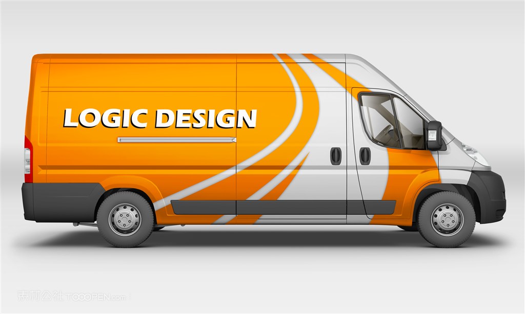 公共汽车大巴车厢式货车面包车贴图样机设计模板效果VI素材PSD分层
