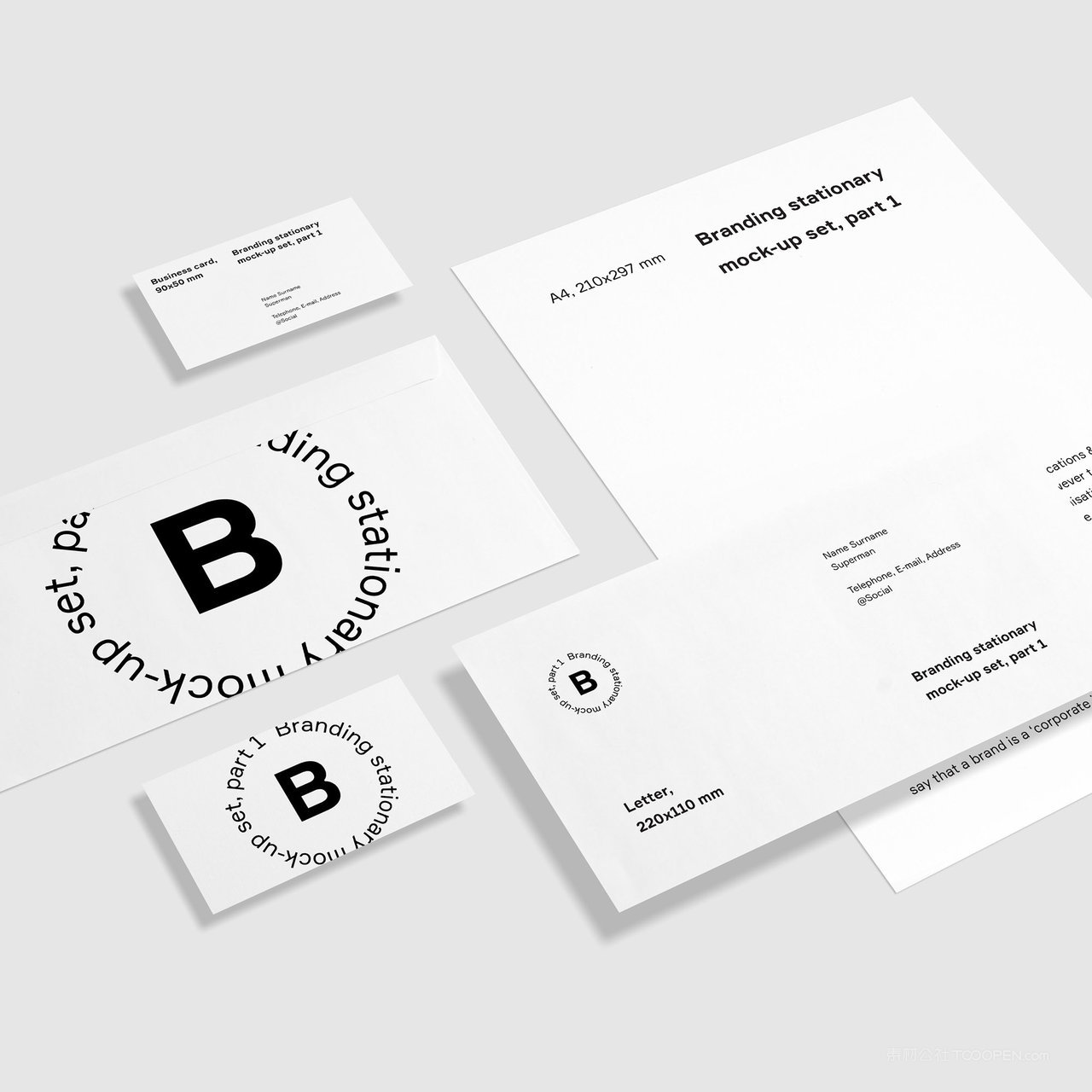 极简企业vi信封A4文档名片贴图样机