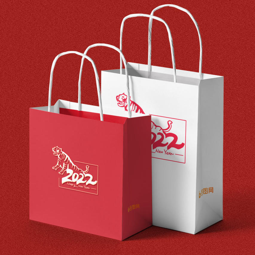 红色简约文创手提袋样机