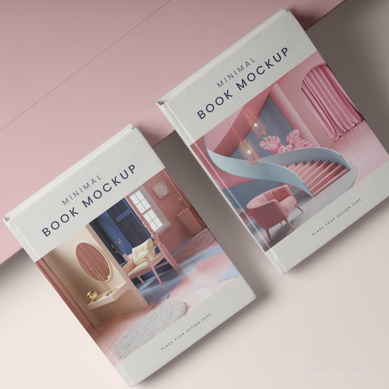 粉色背景精美的书籍画册贴图样机