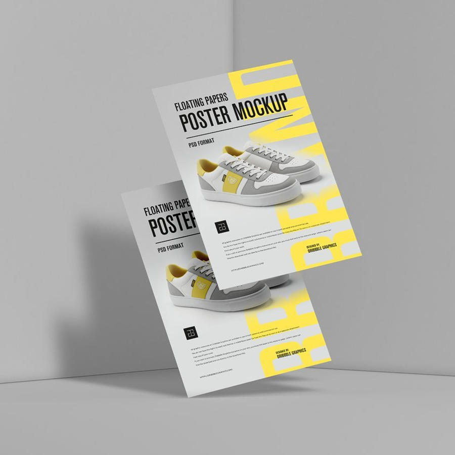浮动纸张海报样机