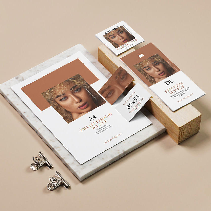 A4单页名片折页简约VI场景样机素材