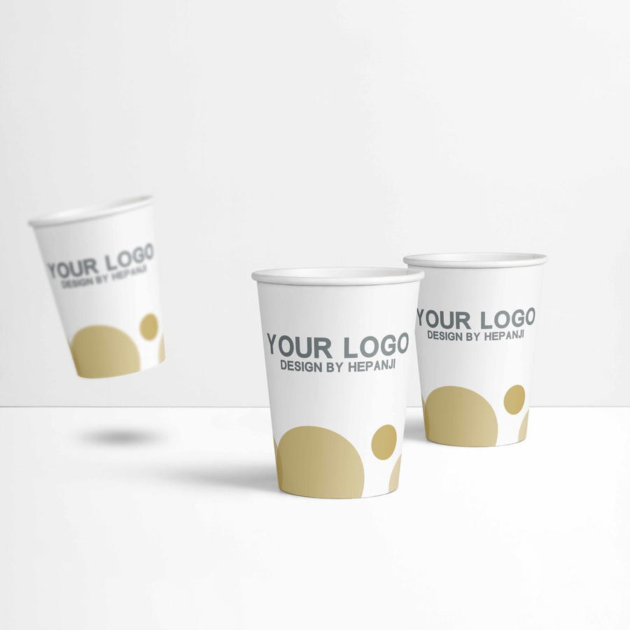 公司水杯一次性杯纸杯logo贴图包装样机