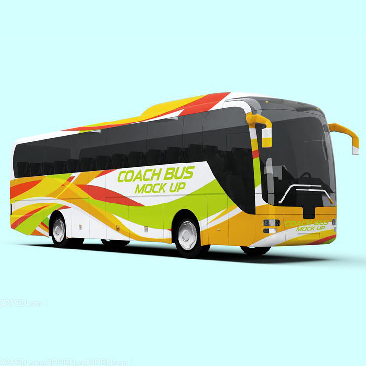 公共汽车大巴车厢式货车面包车贴图样机设计模板效果VI素材PSD分层