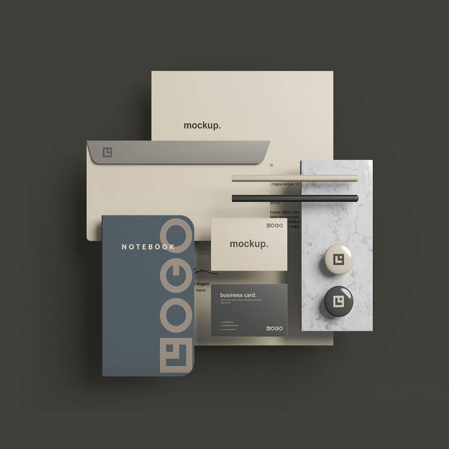 企业文具品牌名片信封信纸样机顶视图