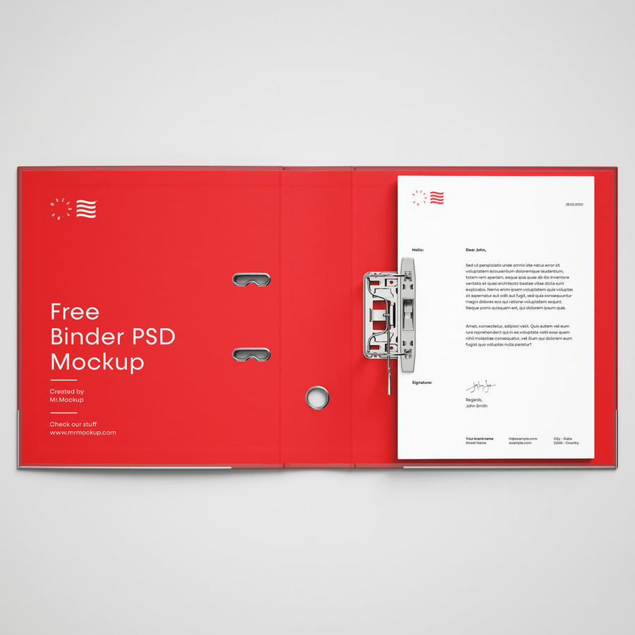 红色简约的活页打开效果文件夹封面贴图样机