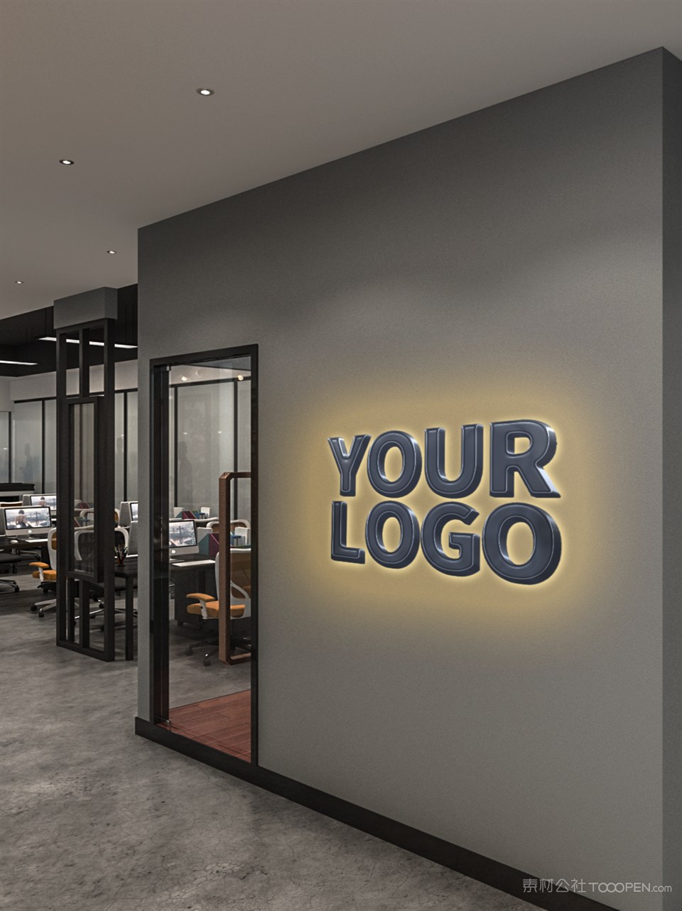 公司墙面发光logo效果样机