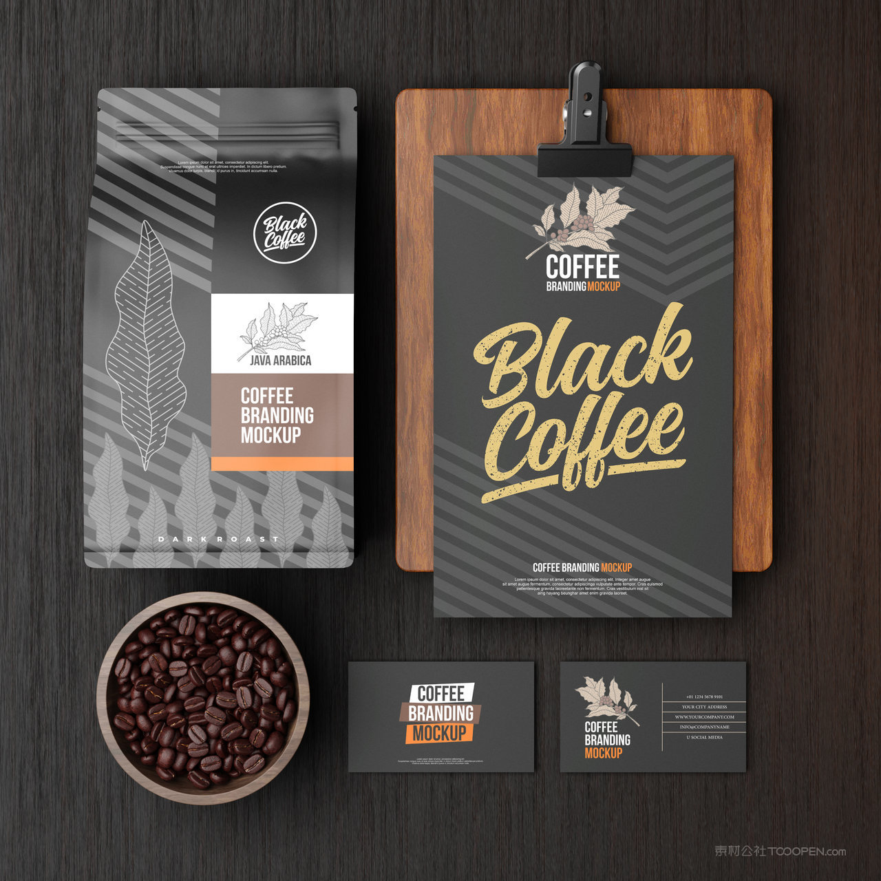 咖啡包装名片贴图样机