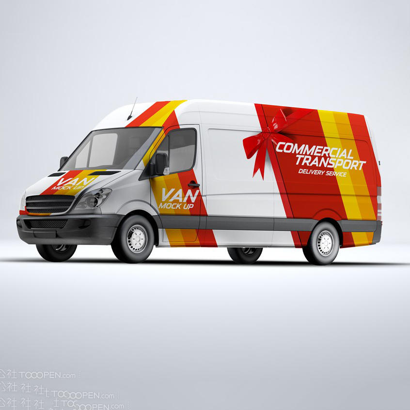 公共汽车大巴车厢式货车面包车贴图样机设计模板效果VI素材PSD分层y08