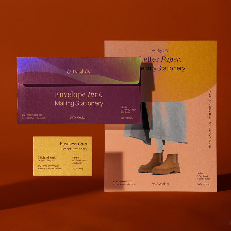 信封样机效果图展示名片纸张