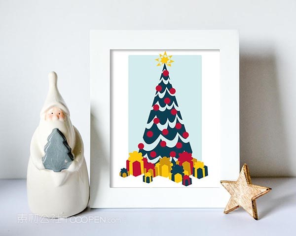 圣诞老人圣诞树圣诞节画框样机