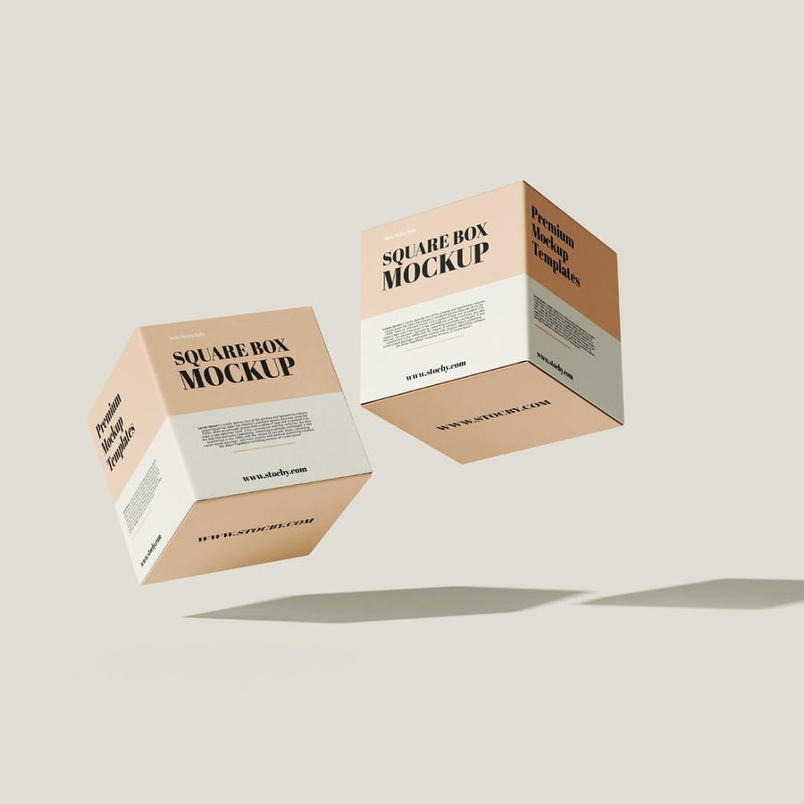 正方形产品包装盒纸盒盒子外观设计vi效果展示样机素材